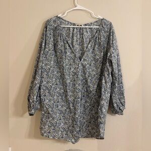 Ann Mashburn Floral Blouse in Blue, Size XL